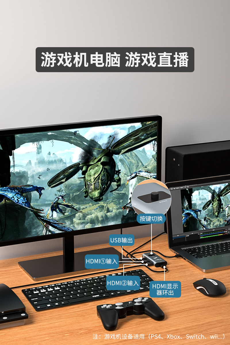 YCE Z55 HD/F(A)+ HD/F(B)+MIC TO HD/F+Audio+USB/F 音/视频采集切换器(图4)